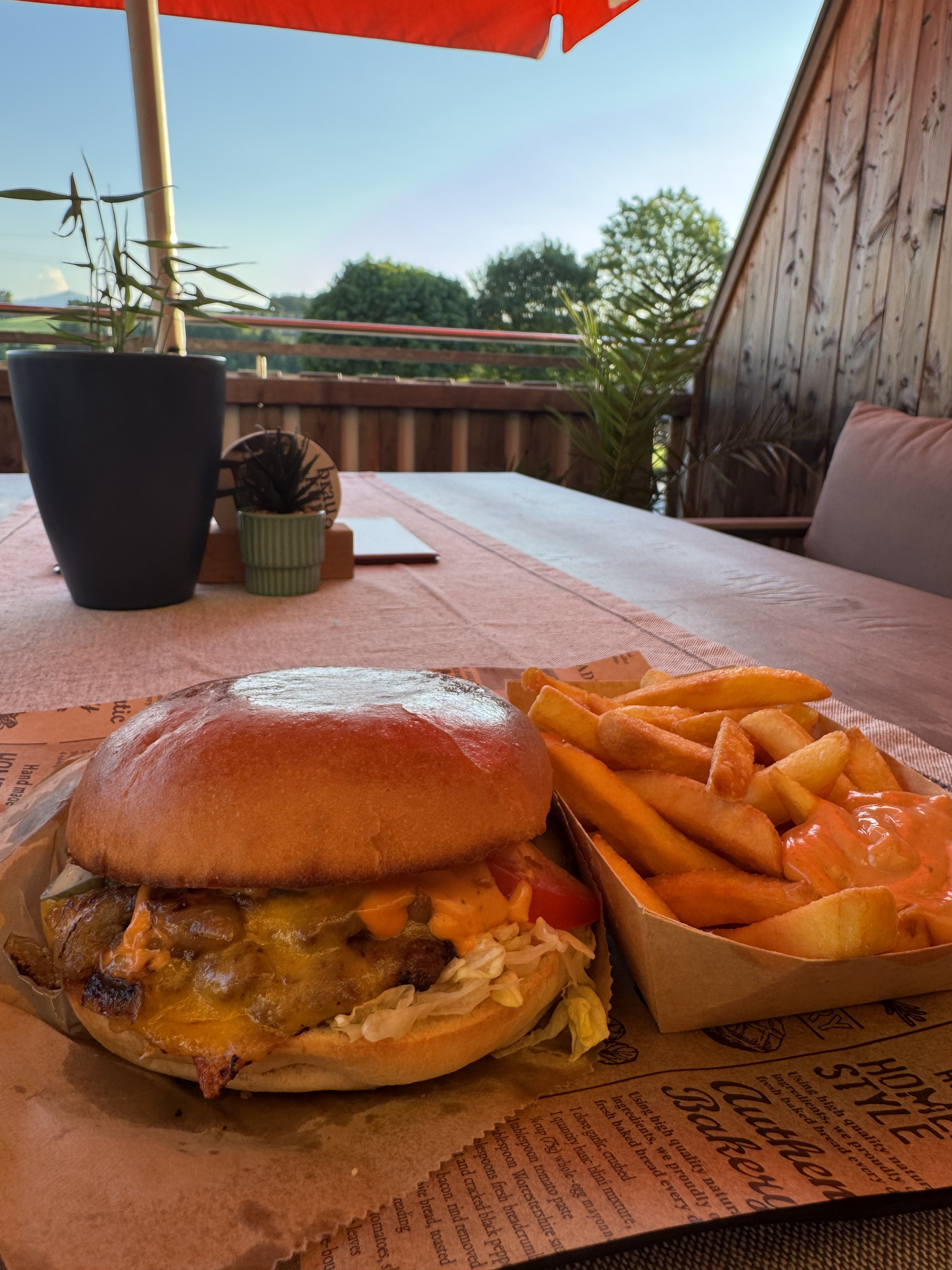 Burger mit Pommes bei Favora